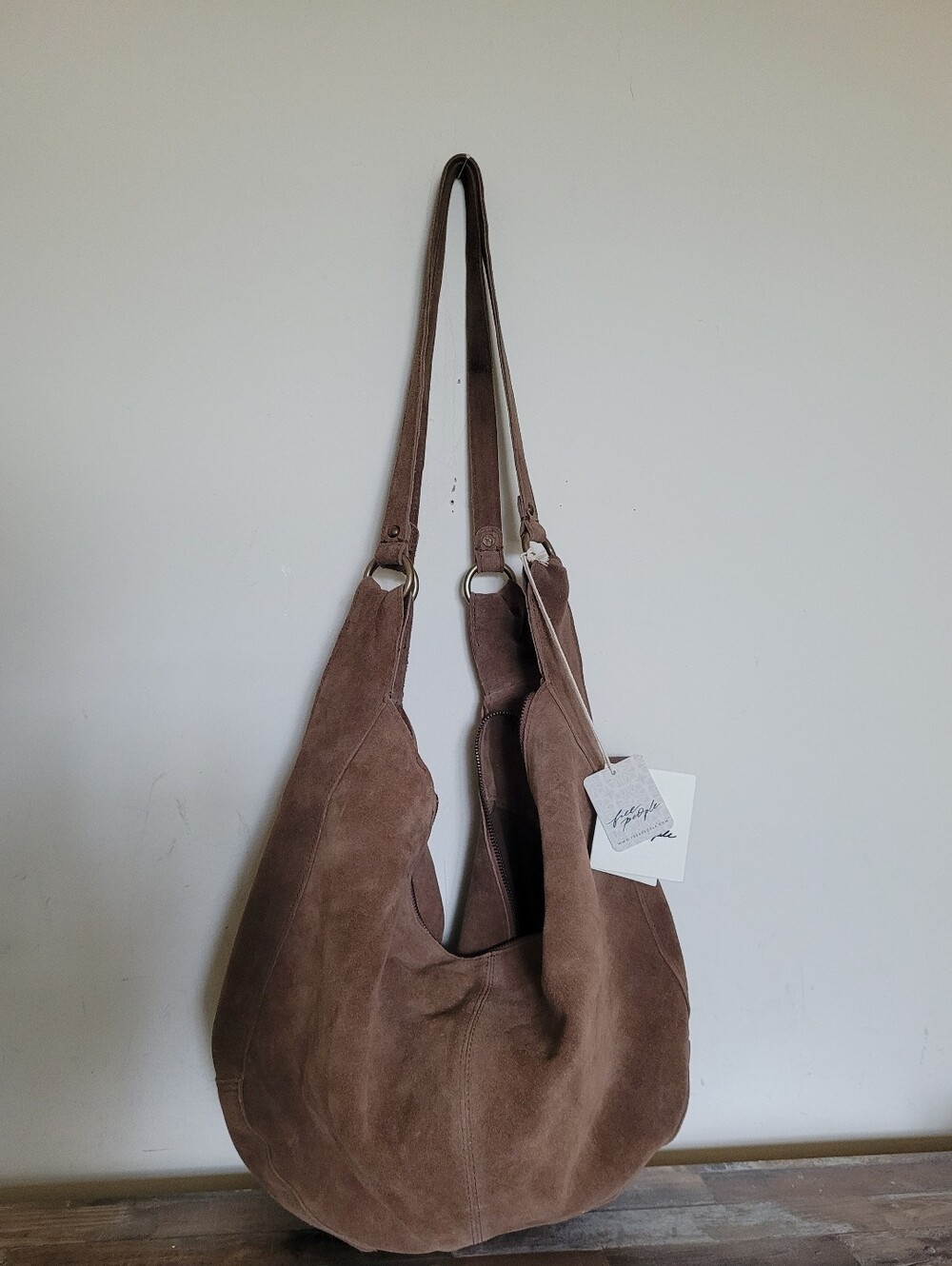 Free People Roma Boho Shourder Suede Leather Bag.  Chocolate Color - Picture 5 of 7